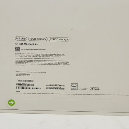 New 2025 Apple MacBook Air 13.6" M4 8C GPU 4.5GHz 16GB RAM 256GB SSD A3240