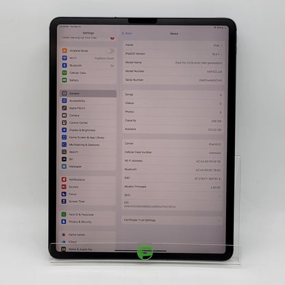 Unlocked Apple iPad Pro 12.9" 4th Gen 256GB 26.0 Space gray MXFE2LL/A