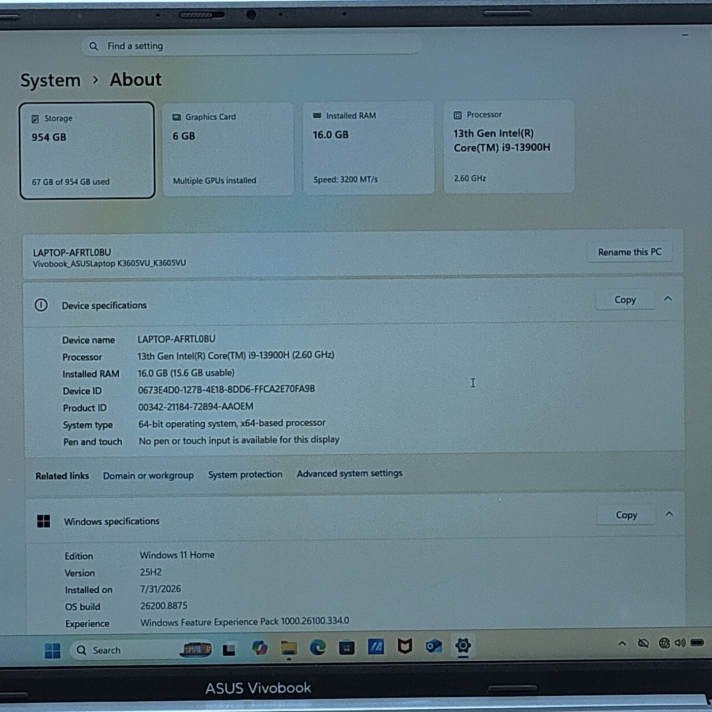 Asus Vivobook 16X K3605VU 16" i9-13900H 2.6GHz 16GB RAM 1TB SSD GeForce RTX 4050