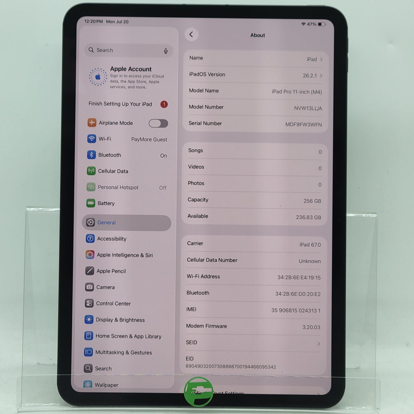 Factory Unlocked Apple iPad Pro 11" M4 256GB Space Black NVW13LL/A