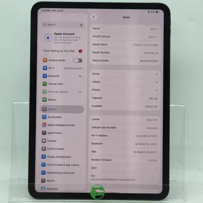 Factory Unlocked Apple iPad Pro 11" M4 256GB Space Black NVW13LL/A