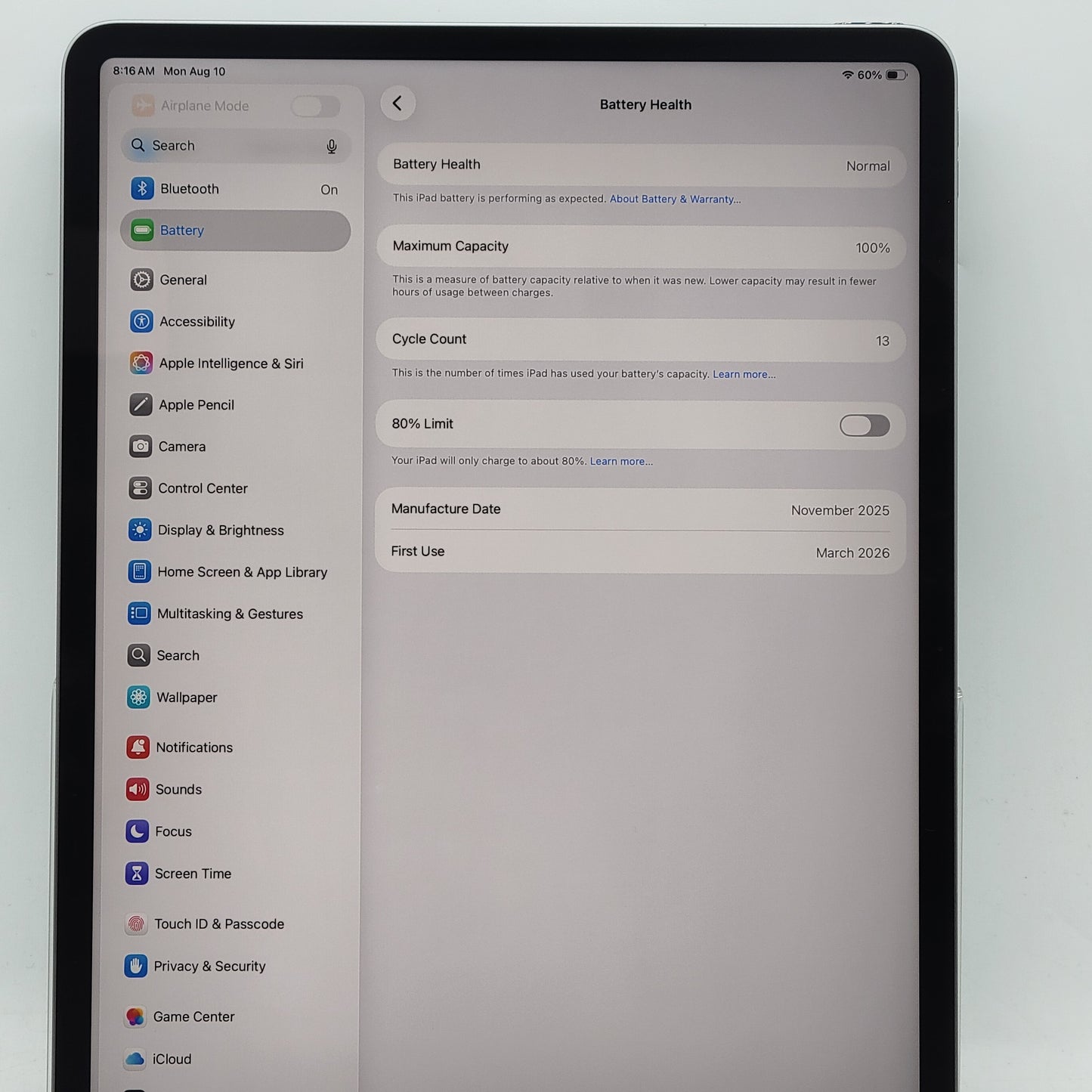 WiFi Only Apple iPad Air 13" M4 128GB Space Gray MH5N4LL/A