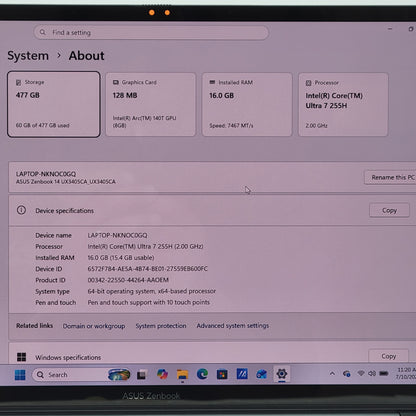 Asus Zenbook 14 UX3405C 14" Core Ultra 7 255H 2.0GHz 16GB RAM 512GB SSD