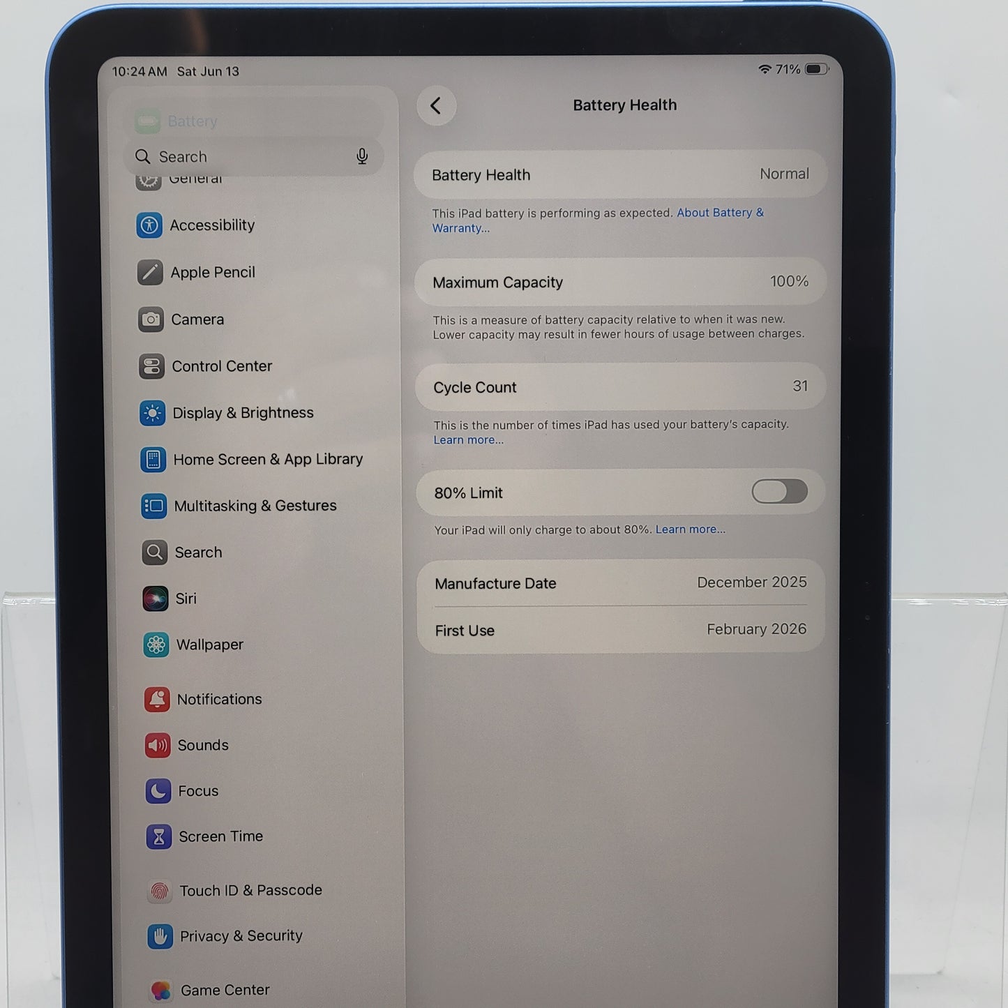 WiFi Only Apple iPad 11" (A16) 128GB Blue MD4A4LL/A