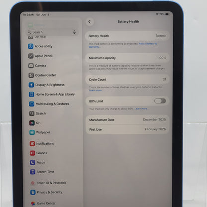WiFi Only Apple iPad 11" (A16) 128GB Blue MD4A4LL/A