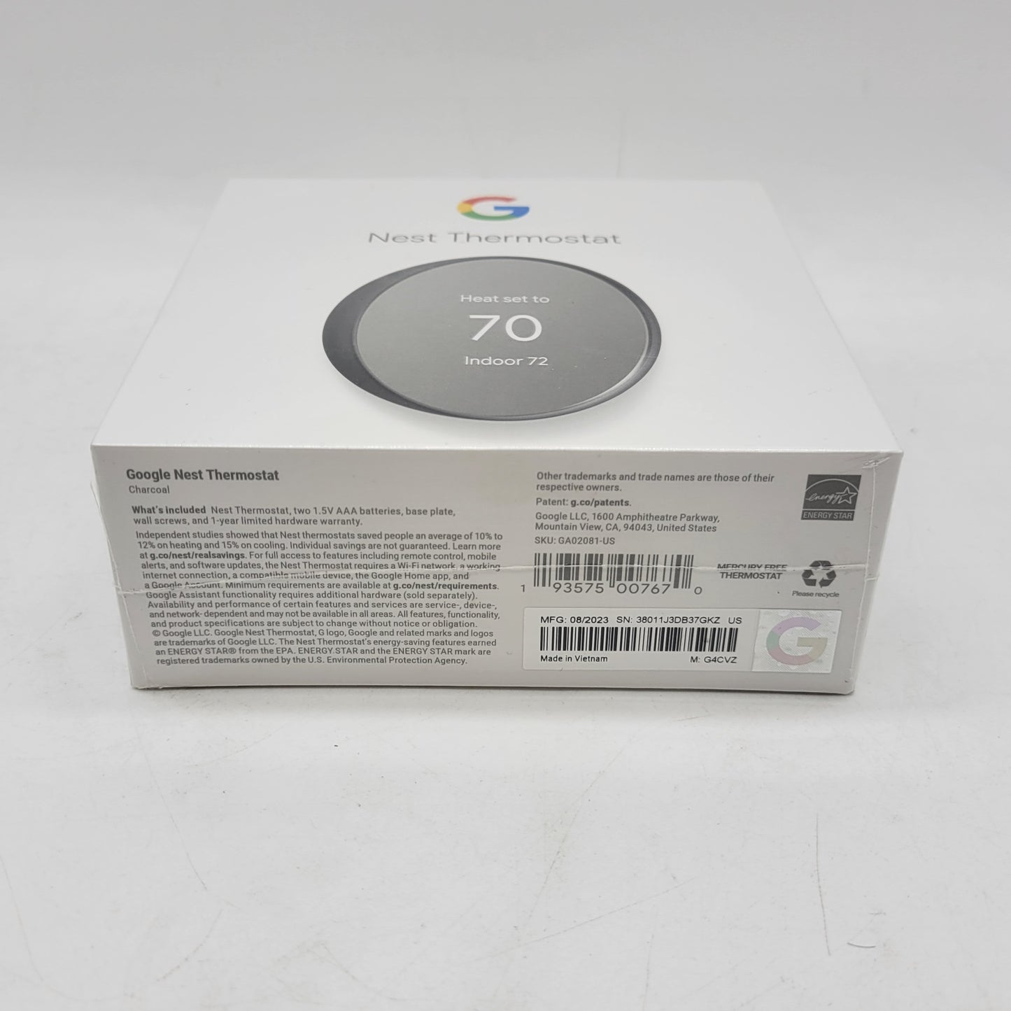 New Google Nest Thermostat Smart Thermostat Charcoal G4CVZ