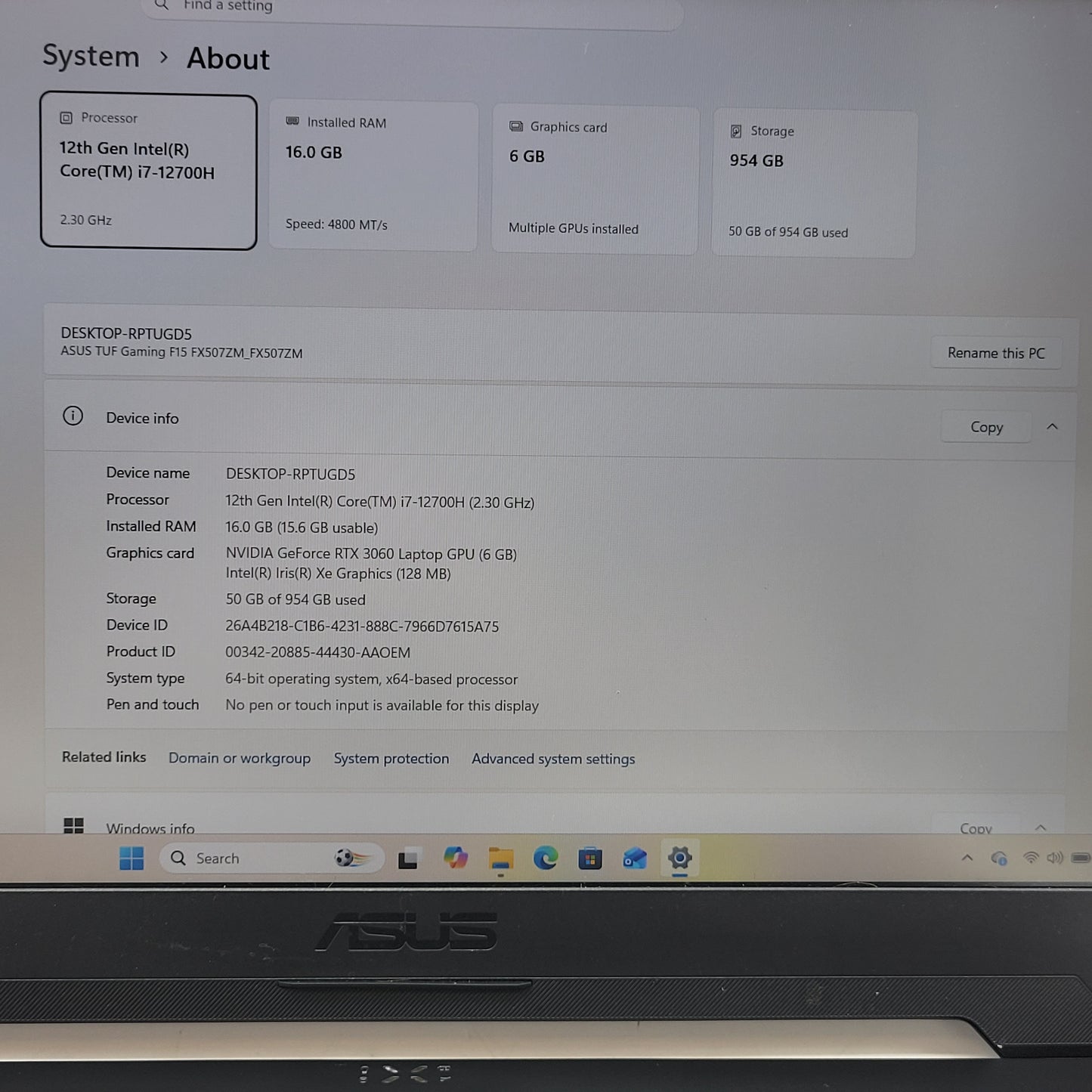 Asus TUF F15 FX507Z 15.6" i7-12700H 2.3GHz 16GB RAM 1TB SSD GeForce RTX 3060