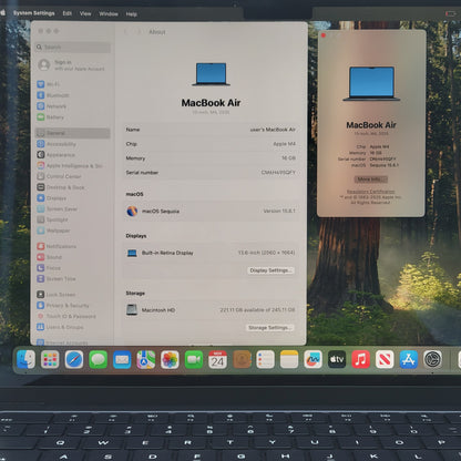 2025 Apple MacBook Air 13.6" M4 8 Core 4.5GHz 16GB RAM 256GB SSD A3240