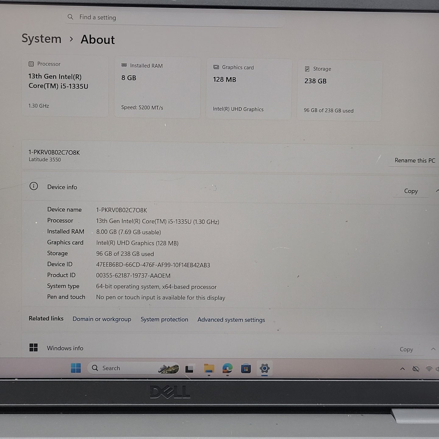 Dell Latitude 3550 15.6" i5-1335U 1.3GHz 8GB RAM 256GB SSD