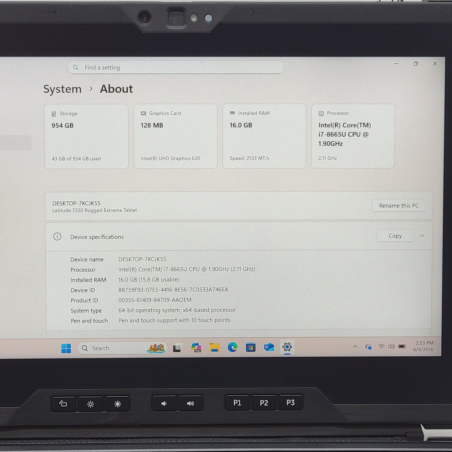 Dell Latitude 7220 11" i7-8665U 1.9GHz 16GB RAM 1TB SSD Rugged Extreme