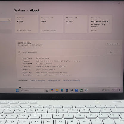 Asus ROG Zephyrus G14 GA402X 14" Ryzen 9 7940HS 4.0GHz 16GB RAM 512GB RTX 4060