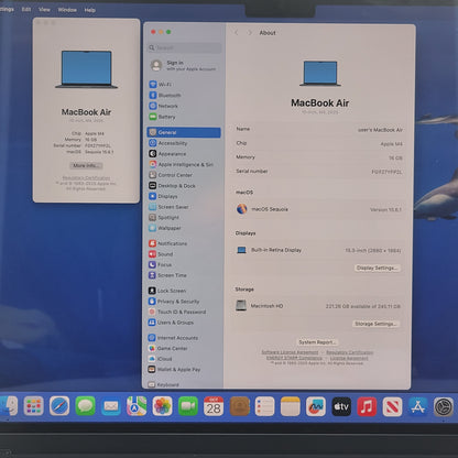 2025 Apple MacBook Air 15" M4 10C GPU 4.5GHz 16GB RAM 256GB SSD A3241