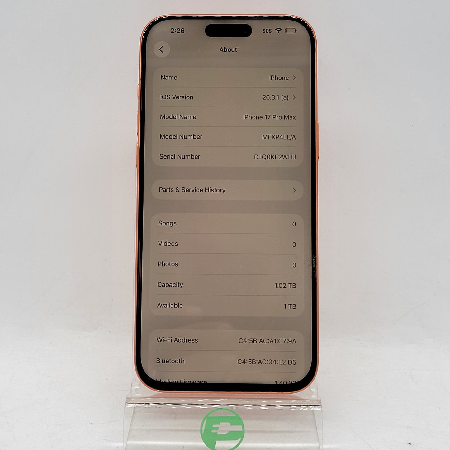 Broken Unlocked Apple iPhone 17 Pro Max 1TB 26.3.1 MFXP4LL/A Read