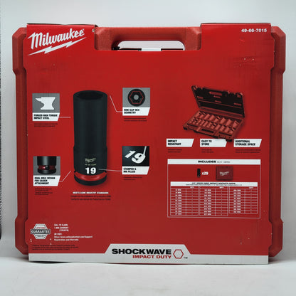New Milwaukee 49-66-7015 1/2" Drive Impact Socket Kit 29 PC Shockwave