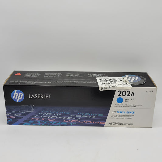 New HP 202A CF501A Cyan Toner Cartridge Stickers on Box