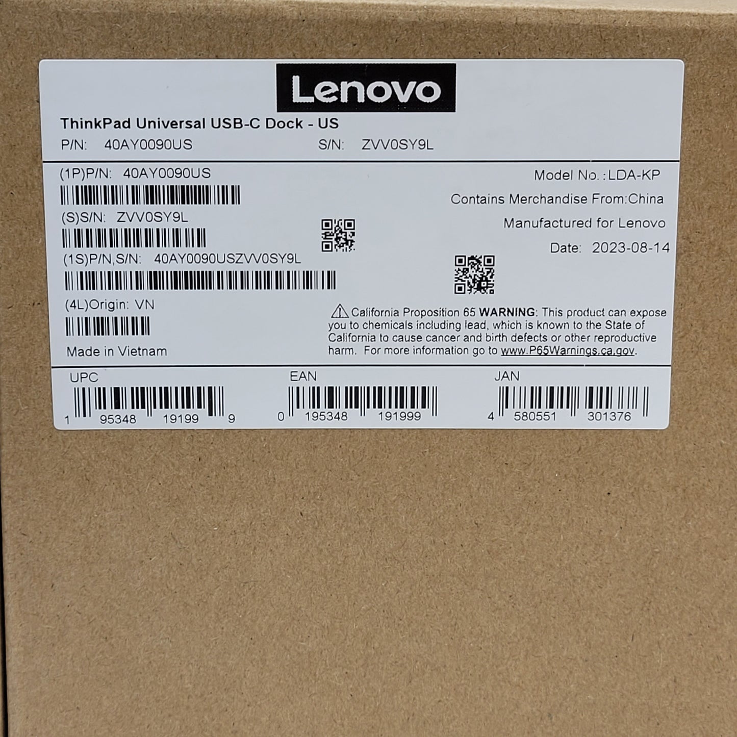 New Lenovo LDA-KP ThinkPad Universal USB-C Dock-US 40AY0090US