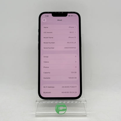Factory Unlocked Apple iPhone 13 128GB Midnight MLA23LL/A
