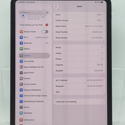 WiFi Only Apple iPad Pro 11" M5 256GB Space Black MDWK4LL/A