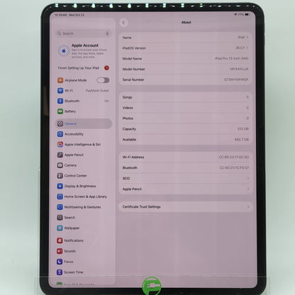 WiFi Only Apple iPad Pro 13" M4 512GB Space Black MVX43LL/A With Pencil Pro