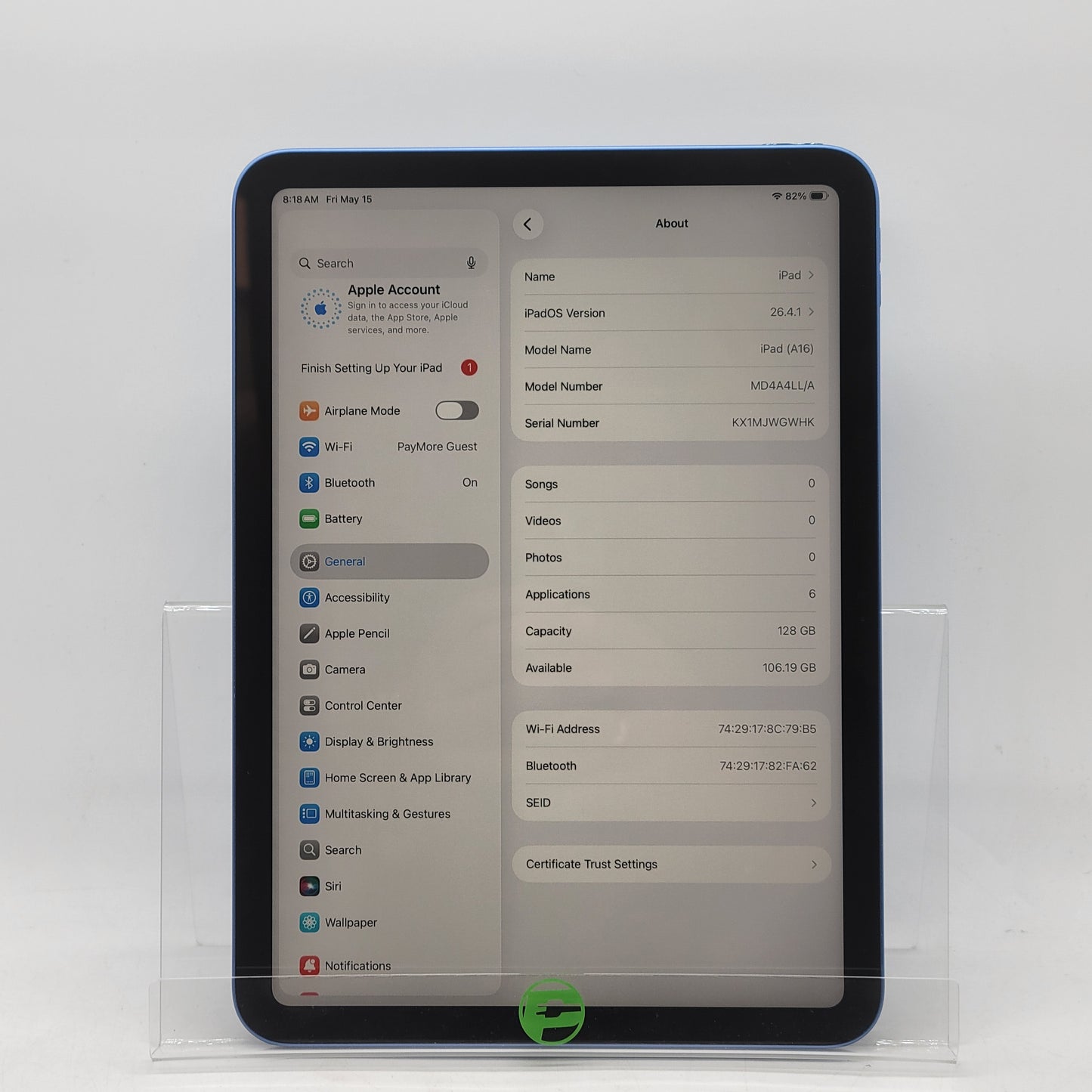 WiFi Only Apple iPad 11" (A16) 128GB Blue MD4A4LL/A