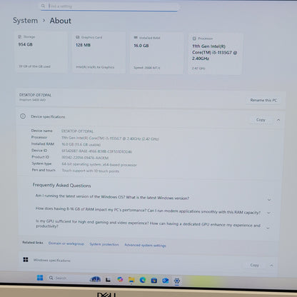 Dell Inspiron 5400 AIO  i5-1135G7 2.40GHz 16GB RAM 1TB SSD