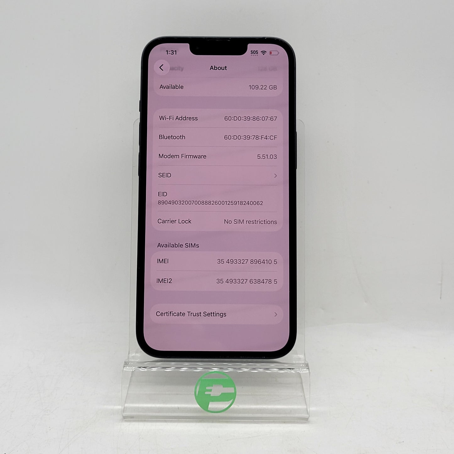 Factory Unlocked Apple iPhone 13 128GB Midnight MLA23LL/A
