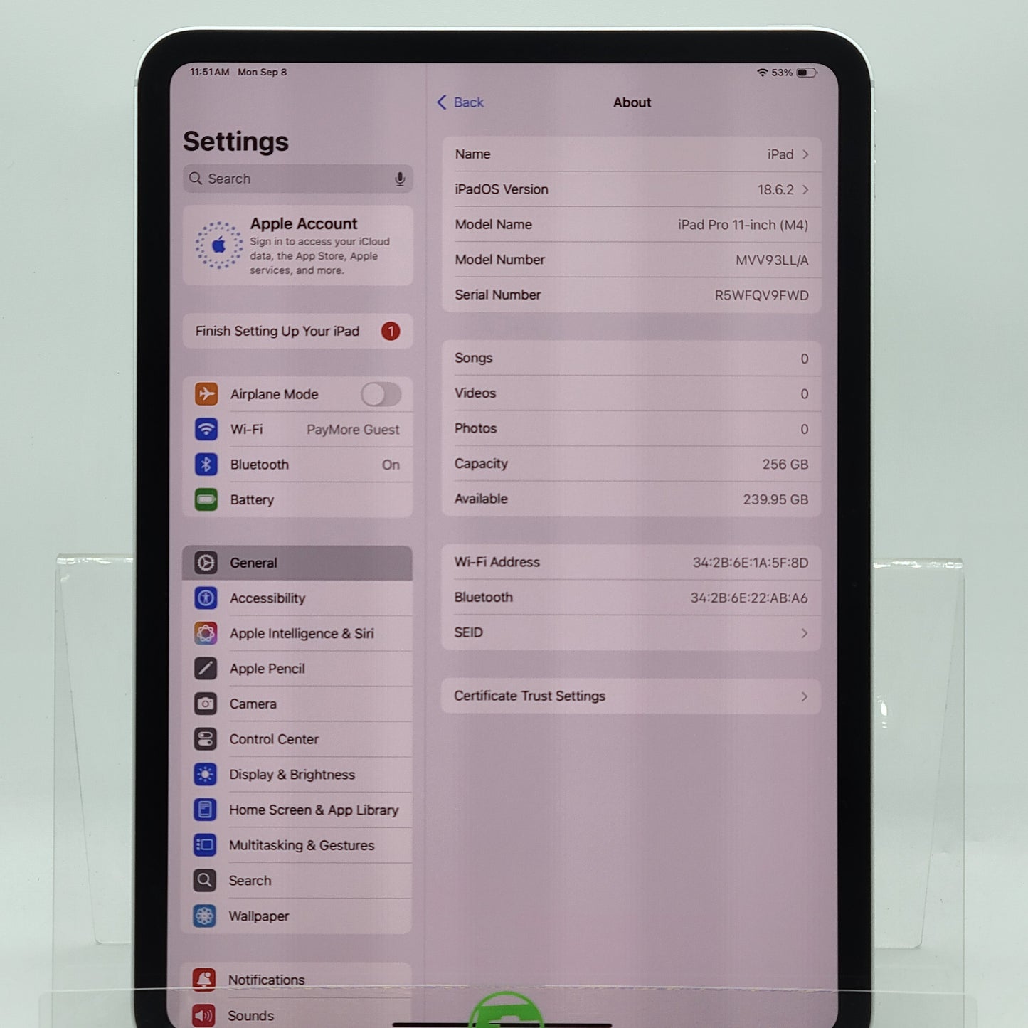 WiFi Only Apple iPad Pro 11" M4 256GB Silver MVV93LL/A