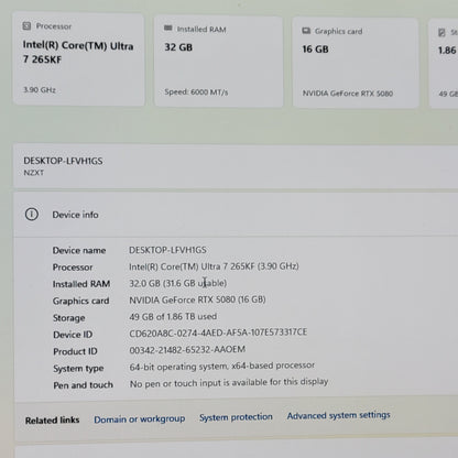 NZXT Custom PC Core Ultra 7 265KF 3.90GHz 32GB RAM 2TB SSD Gigabyte RTX 5080