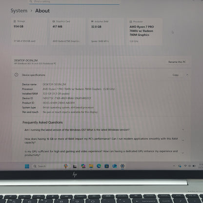 HP EliteBook 865 G10 16" Ryzen 7 Pro 7840U 3.3GHz 32GB RAM 1TB SSD
