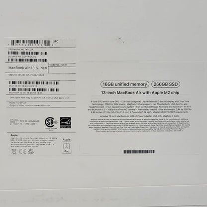 New 2022 Apple MacBook Air 13.6" M2 8C GPU 3.5GHz 16GB RAM 256GB SSD A2681