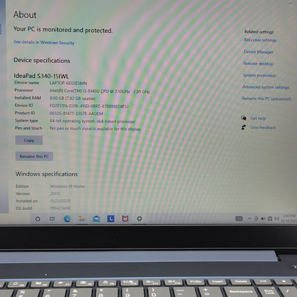 Lenovo IdeaPad S340 15.6" i3-8145U 2.3GHz 8GB RAM 128GB SSD