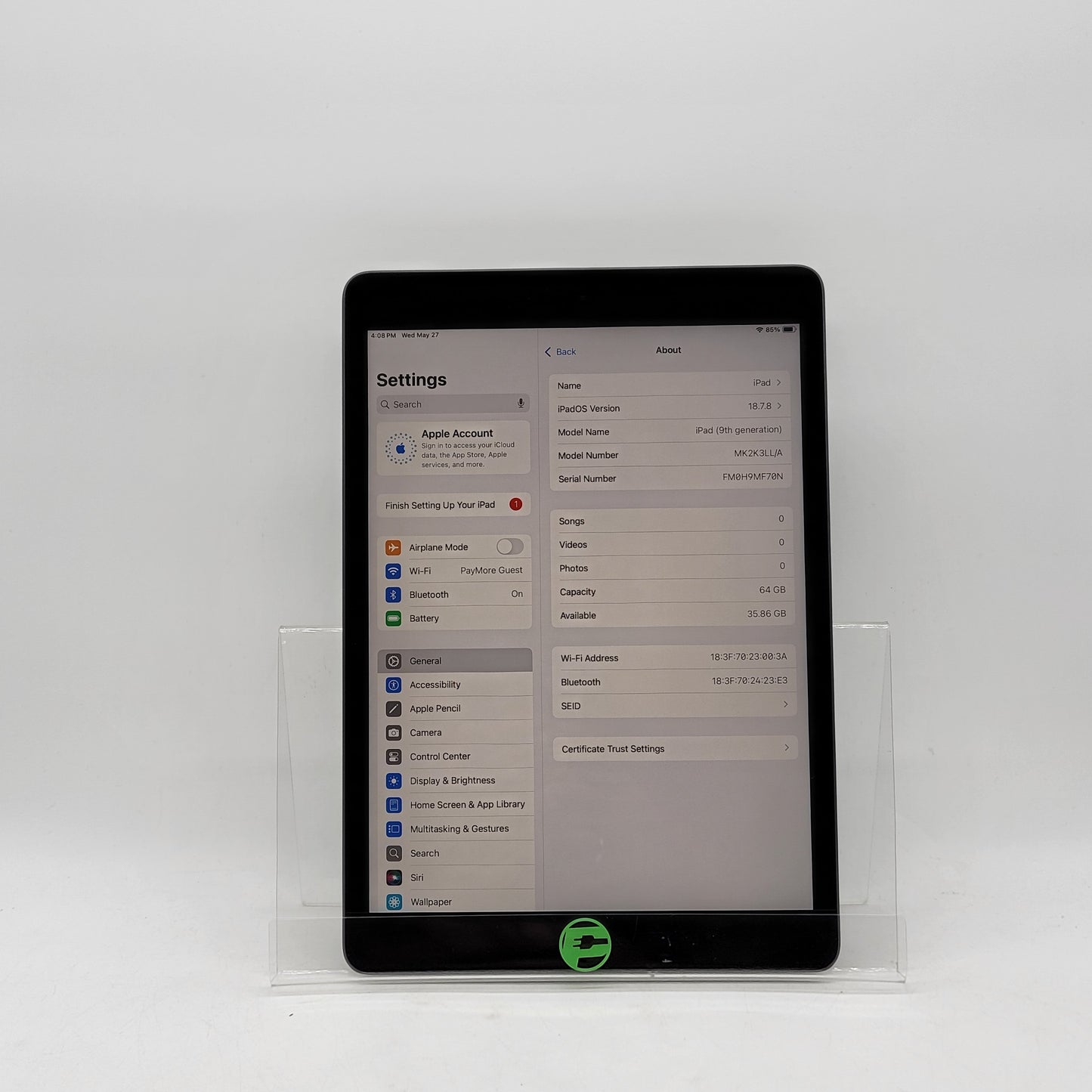 WiFi Only Apple iPad 9th Gen 64GB Space Gray MK2K3LL/A