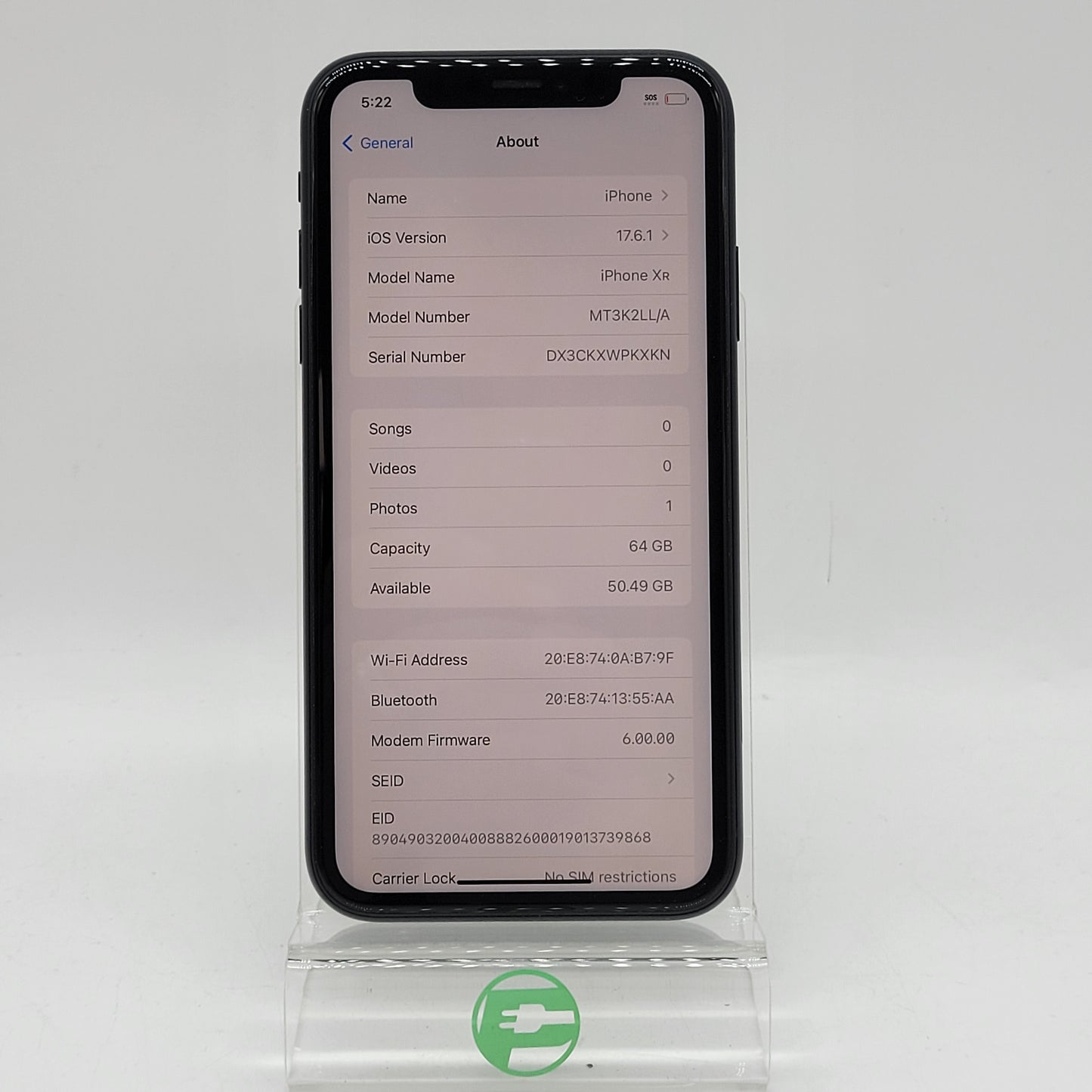 Unlocked Apple iPhone XR 64GB 17.6.1 Black MT3K2LL/A