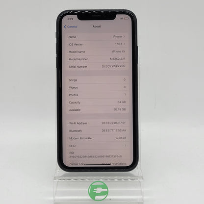 Unlocked Apple iPhone XR 64GB 17.6.1 Black MT3K2LL/A