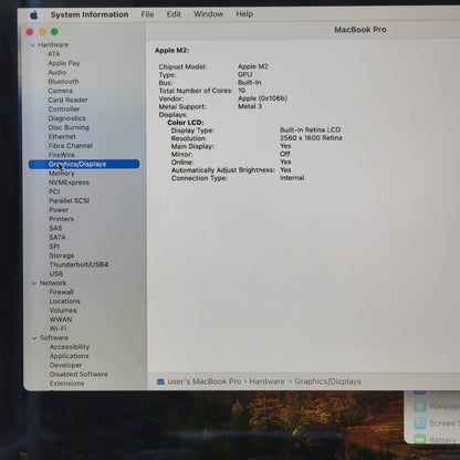 2022 Apple MacBook Pro 13.3" M2 10C GPU 3.5GHz 8GB RAM 512GB SSD A2338