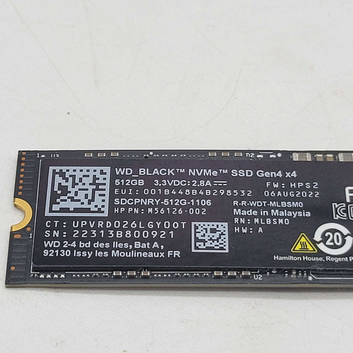 Western Digital WD 2280mm WD-Black 512GB M.2 NVMe Gen 4.0 x 4 SSD 