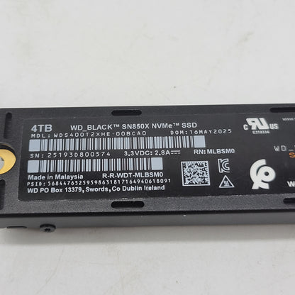 Western Digital WD 2280mm Black SN850X 4TB M.2 NVMe Gen 4.0 x 4 SSD