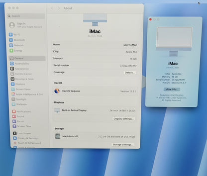 2024 Apple iMac 24" M4 4.5GHz 16GB RAM 256GB SSD Blue MWV13LL/A