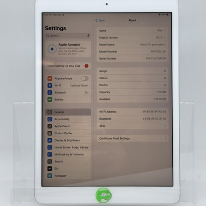 WiFi Only Apple iPad 7th Gen 128GB Silver MW782LL/A