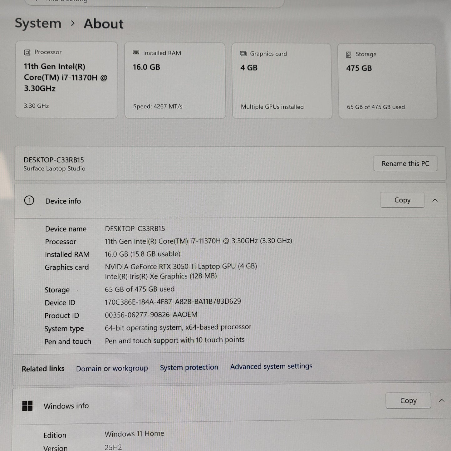 Microsoft Surface Laptop Studio 1 1964 14.4" I7-11370H 3.3GHz 16GB RAM 512GB SSD