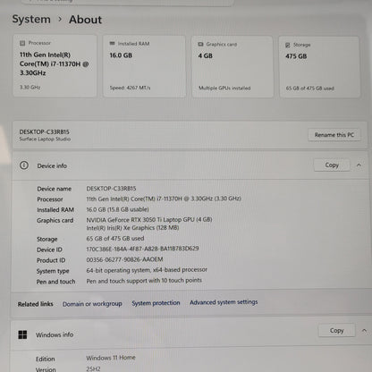 Microsoft Surface Laptop Studio 1 1964 14.4" I7-11370H 3.3GHz 16GB RAM 512GB SSD