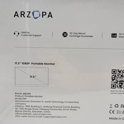 New ARZOPA A1M 17.3" Portable Monitor, 1080P FHD