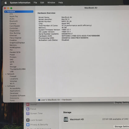 2025 Apple MacBook Air 15" M4 10C GPU 4.5GHz 16GB RAM 256GB SSD A3241