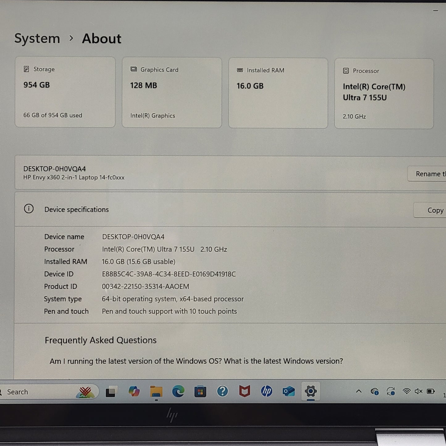 HP Envy x360 2 in 1 14-FC0023DX 14" Core Ultra 7 155U 2.1GHz 16GB RAM 1TB SSD