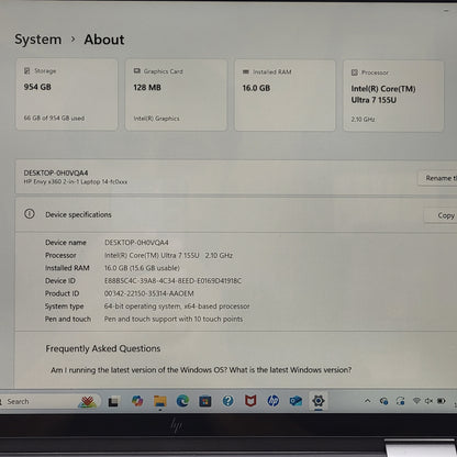 HP Envy x360 2 in 1 14-FC0023DX 14" Core Ultra 7 155U 2.1GHz 16GB RAM 1TB SSD