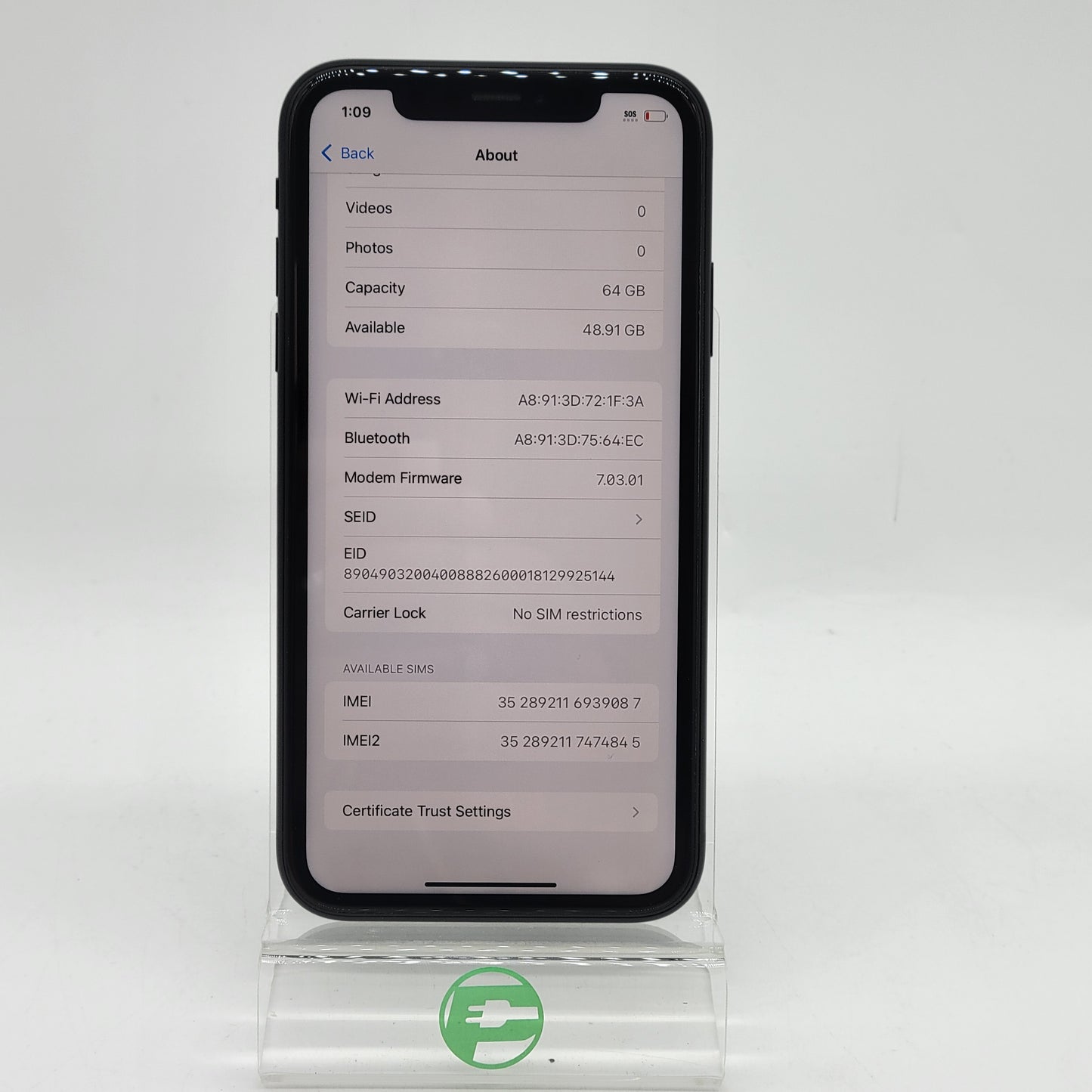 Unlocked Apple iPhone XR 64GB 18.6.2 Black MH3F3LL/A