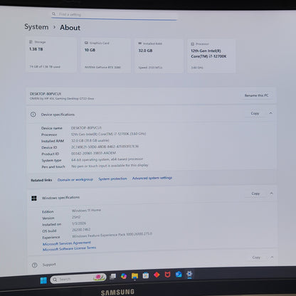 HP Omen 45L 80PVCU1 Core i7-12700K 3.60GHz 32GB RAM 512GB SSD 1TB HDD RTX 3080