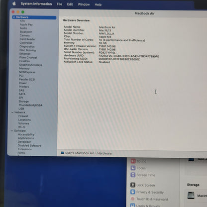 2025 Apple MacBook Air 15" M4 10C GPU 4.5GHz 16GB RAM 256GB SSD A3241