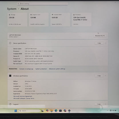 Microsoft Surface Laptop 5 1979 15" i7-1255U 2.6GHz 8GB RAM 256GB SSD