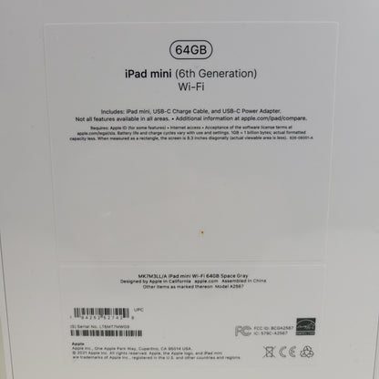 New WiFi Only Apple iPad Mini 6th Gen 64GB Space Gray MK7R3LL/A